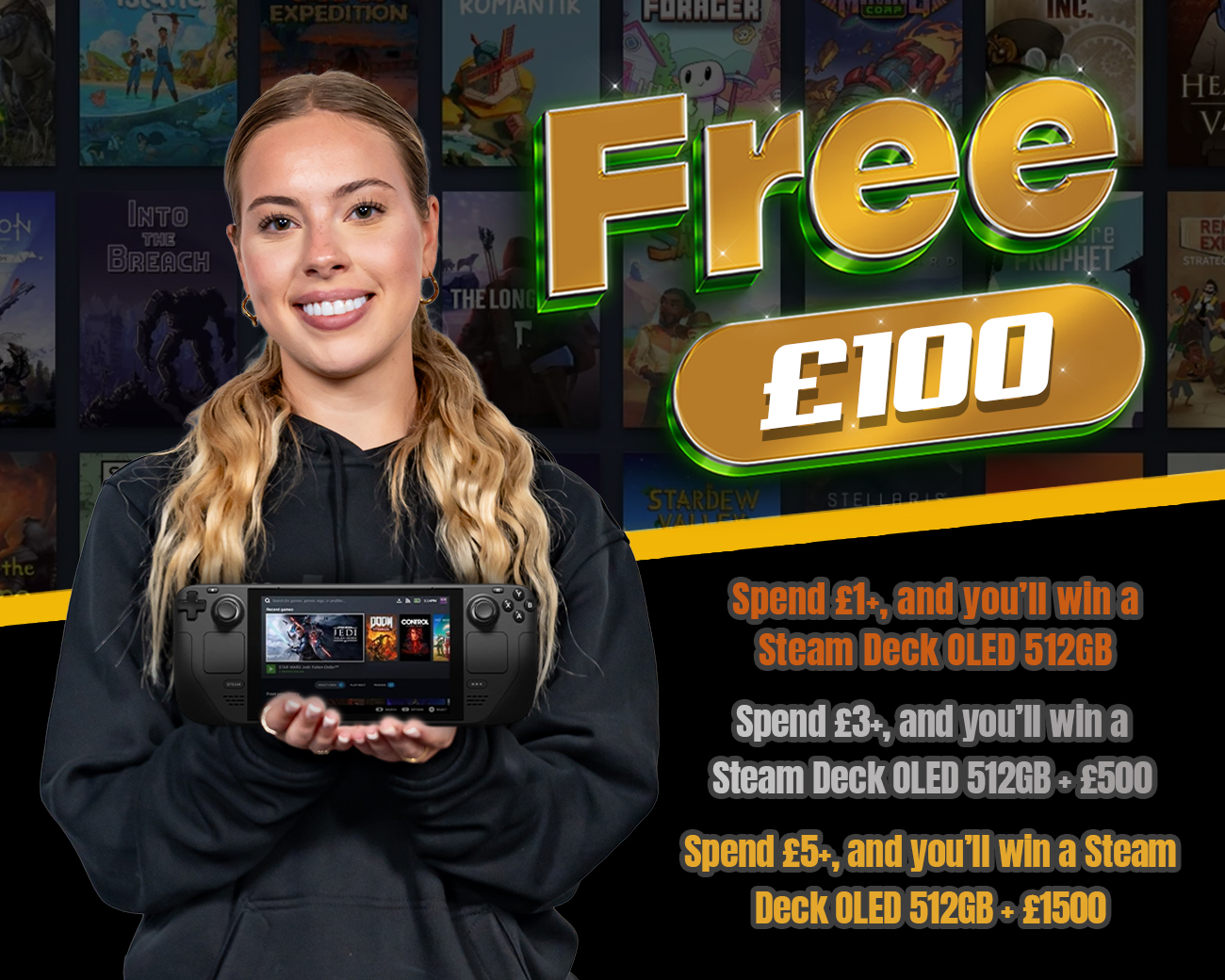 FREE ENTRY - WIN £100 | SPEND £1-£5+ AND WIN A STEAM DECK OLED & CASH!