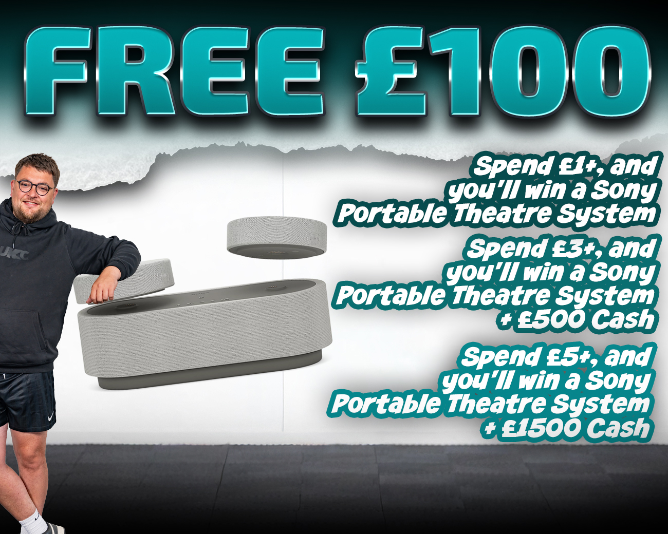 FREE ENTRY - WIN £100 | SPEND £1-£5+ AND WIN A SONY PORTABLE THEATRE SYSTEM!