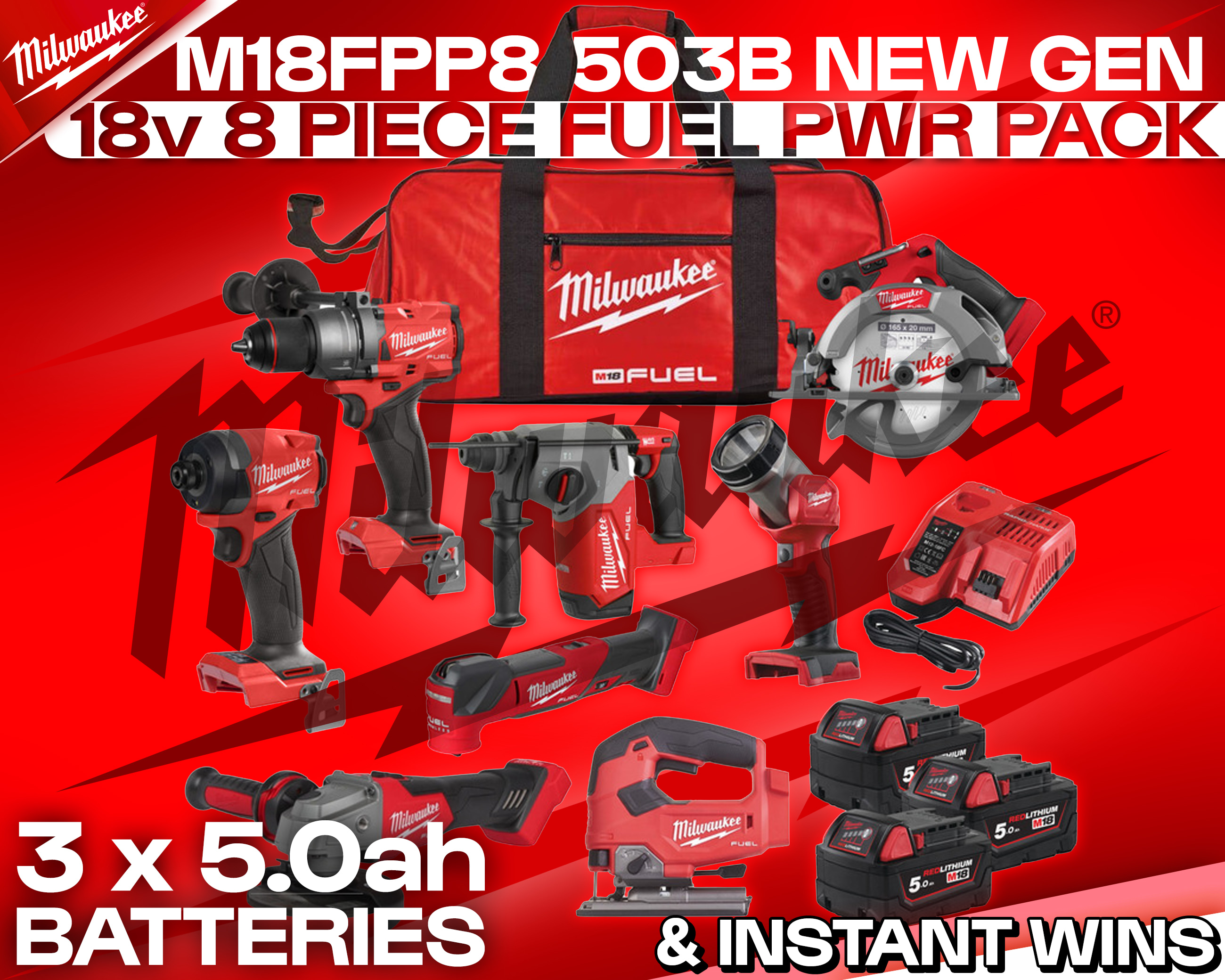 MILWAUKEE CORDLESS 8 PIECE KIT!