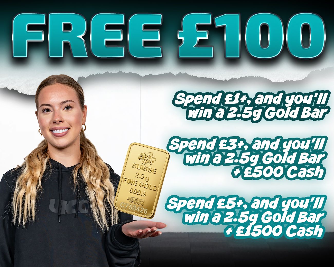 FREE ENTRY - WIN £100 | SPEND £1-£5+ AND WIN A 2.5G GOLD BAR & CASH!