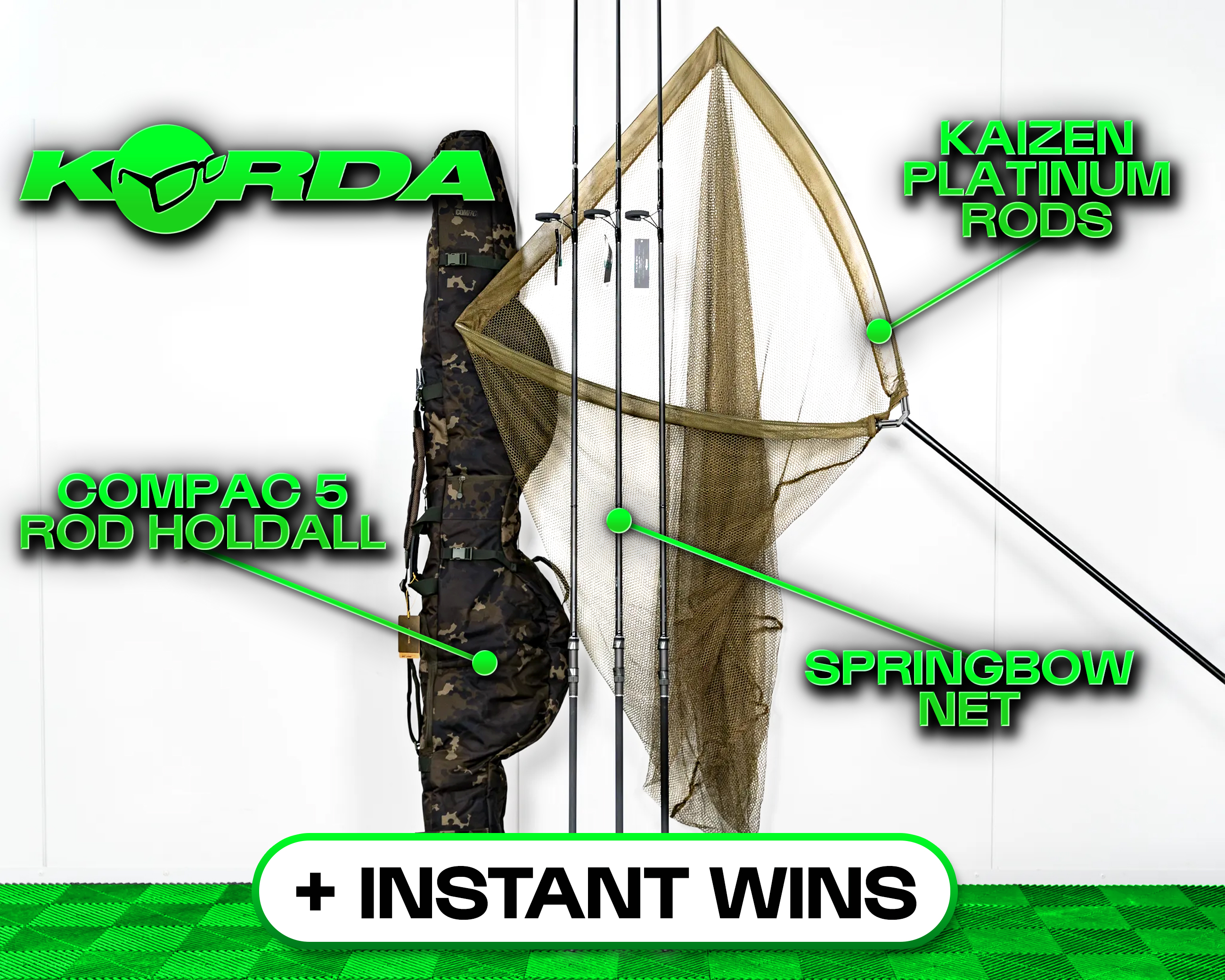 KORDA KAIZEN PLATINUM RODS + SPRINGBOW NET + KORDA COMPAC 5 ROD HOLDALL!