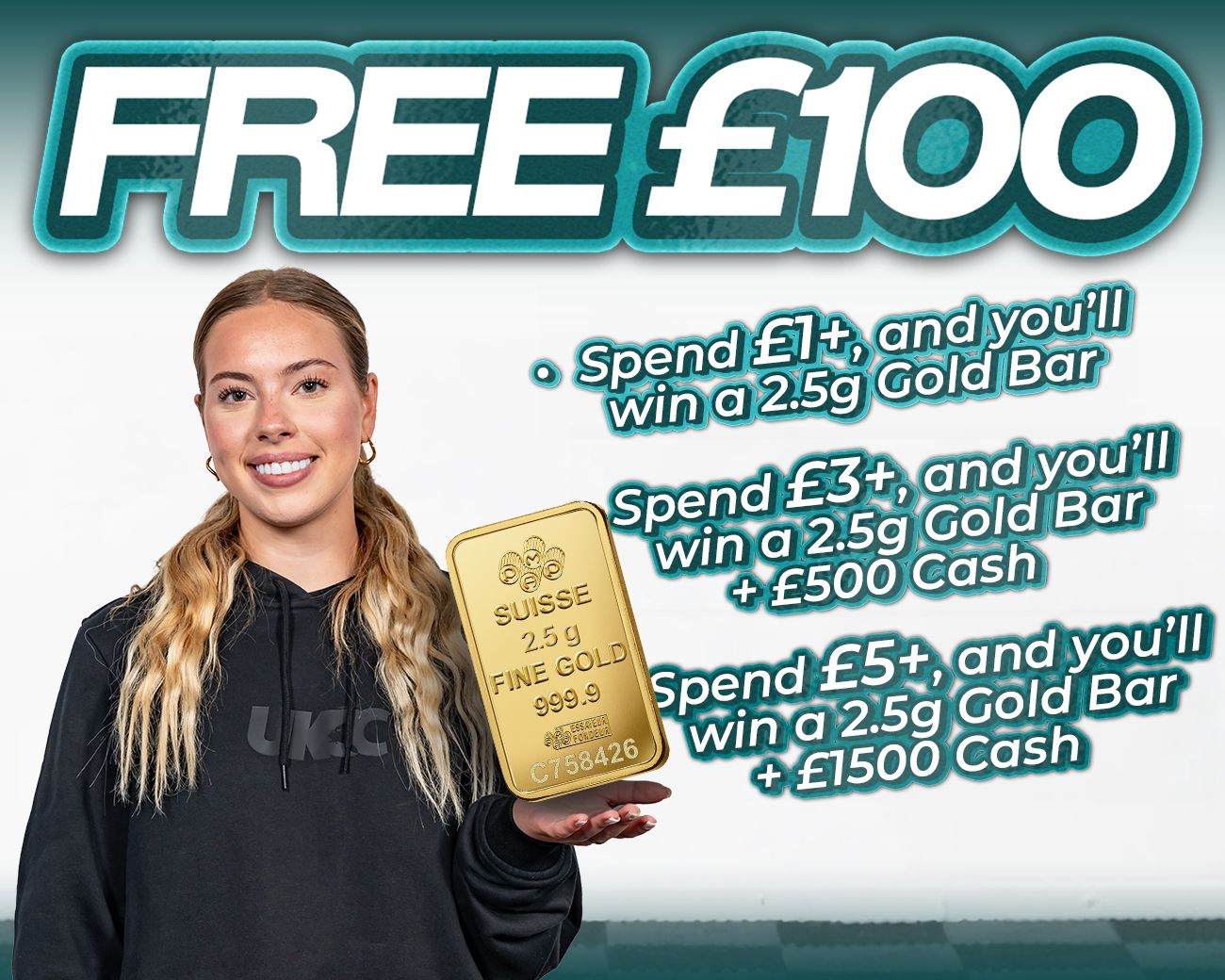 FREE ENTRY - WIN £100 | SPEND £1-£5+ AND WIN A 2.5G GOLD BAR & CASH!