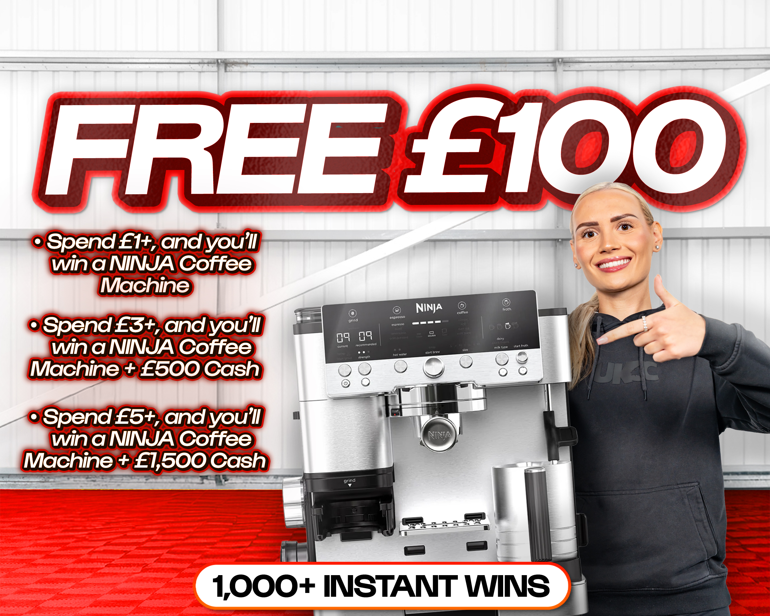 FREE ENTRY - WIN £100 | SPEND £1-£5+ AND WIN THIS NINJA COFFEE MACHINE & CASH!