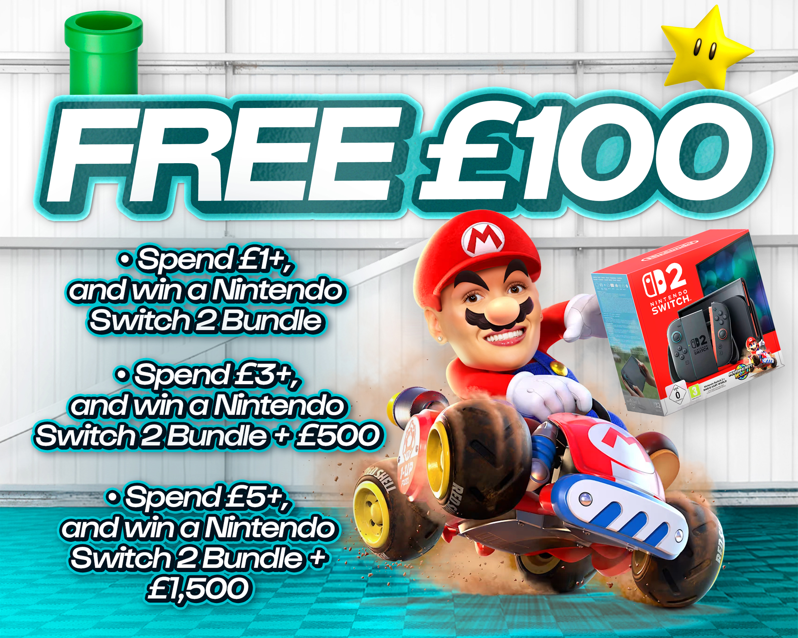 FREE ENTRY - WIN £100 | SPEND £1-£5+ AND WIN A NINTENDO SWITCH 2 BUNDLE & CASH!
