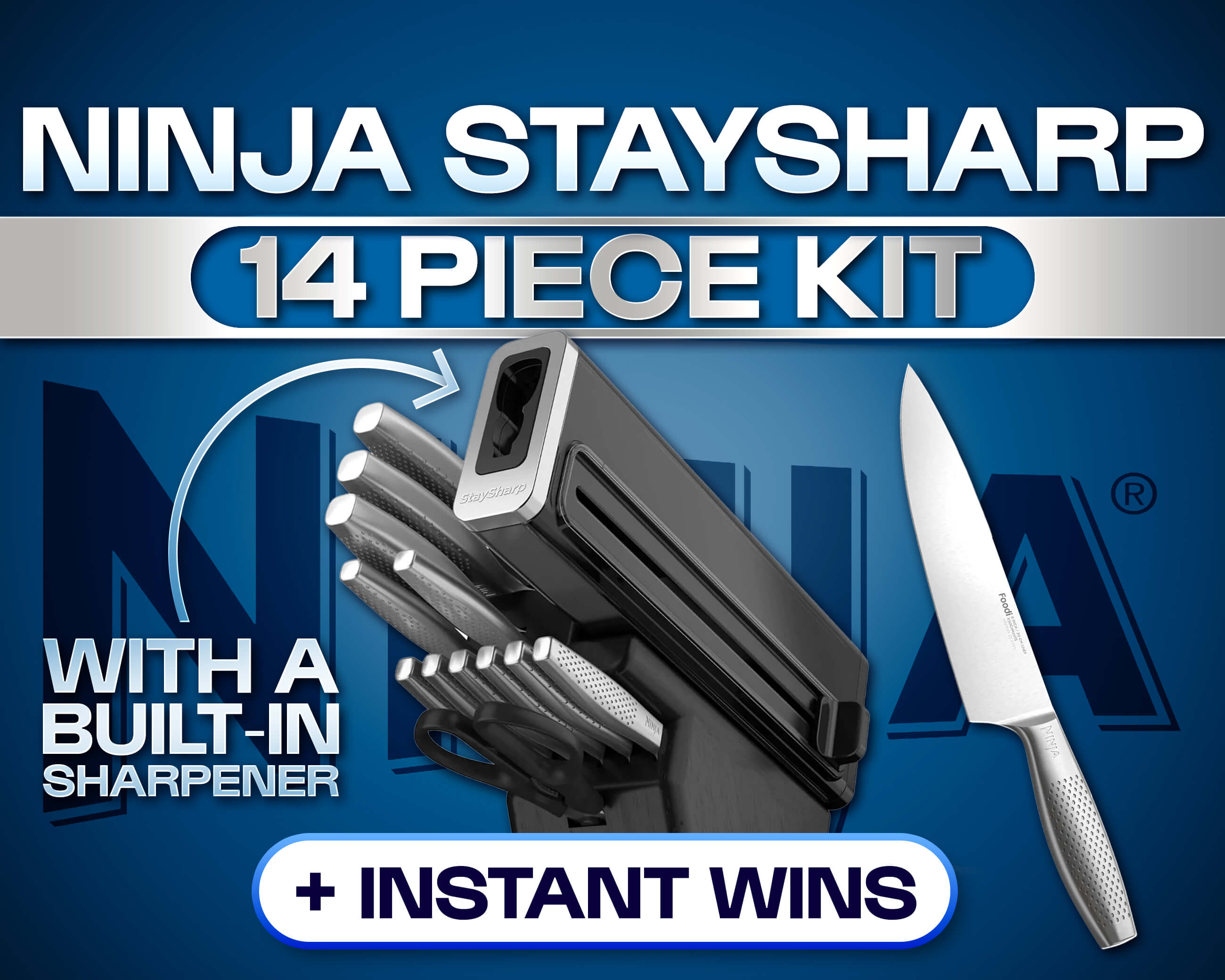NINJA STAYSHARP 14-PIECE KNIFE SET, WOOD BLOCK & BUILT-IN SHARPENER!