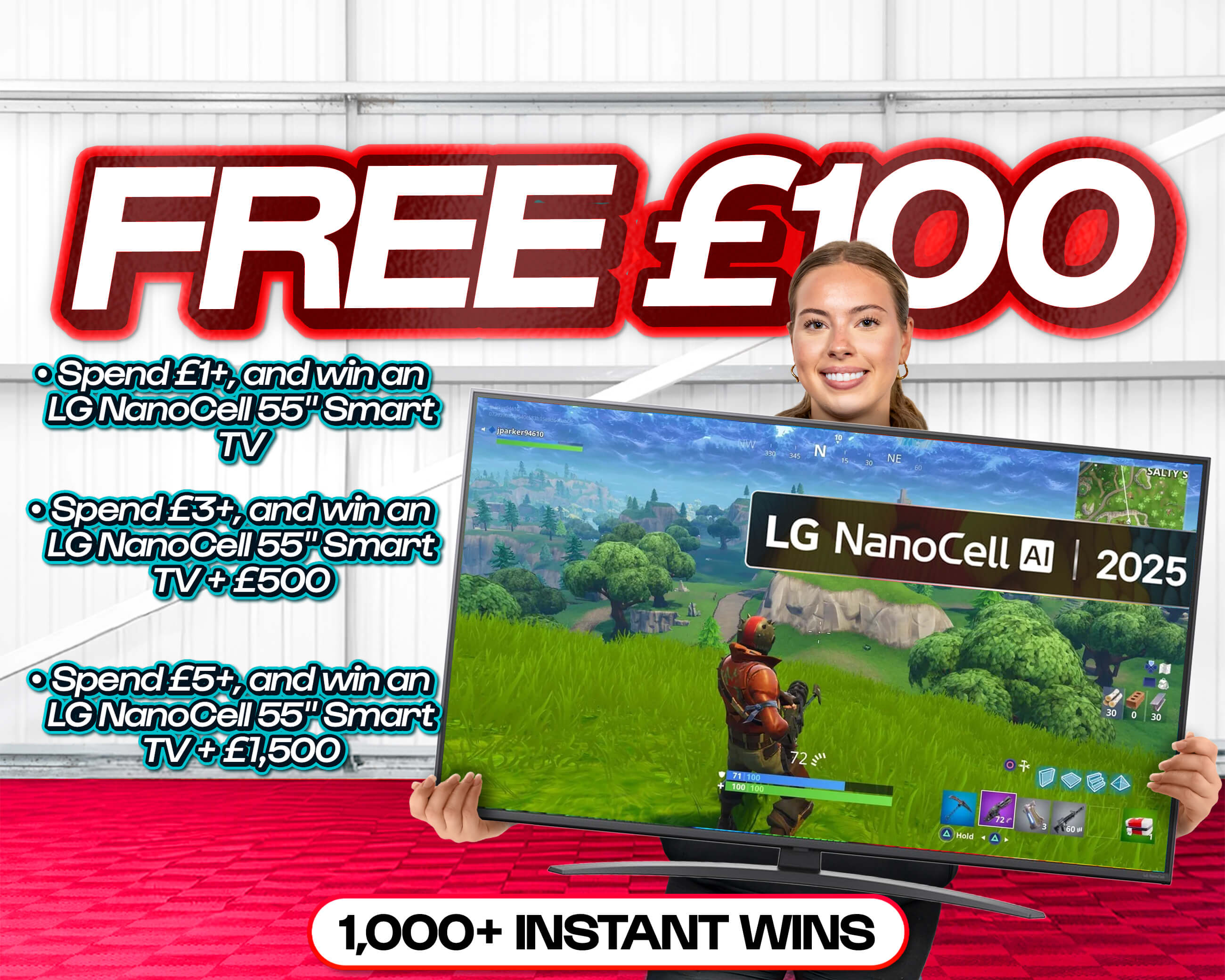 FREE ENTRY - WIN £100 | SPEND £1- £5+ & WIN AN LG NANOCELL 55" SMART TV & CASH!
