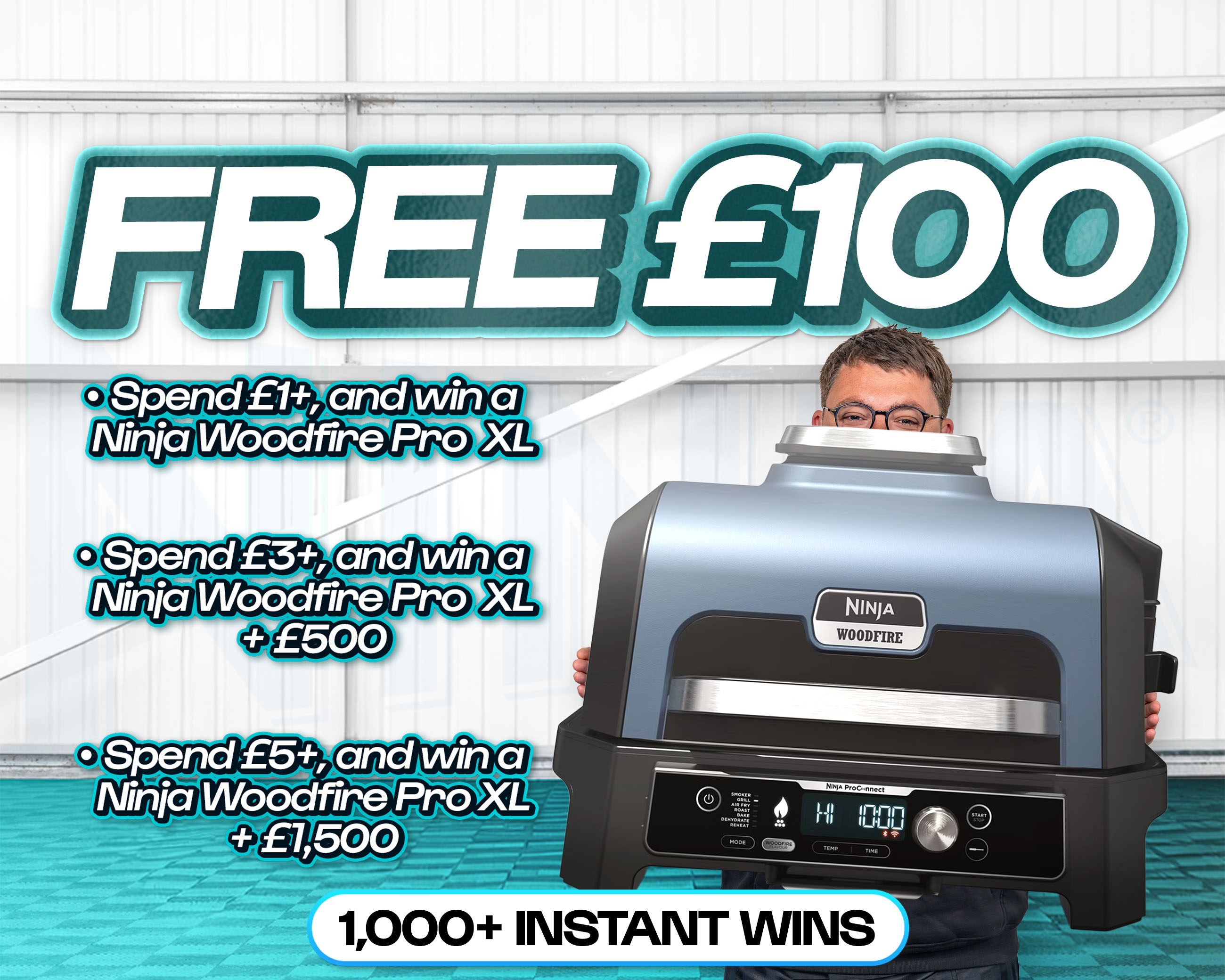 FREE ENTRY - WIN £100 | SPEND £1-£5+ AND WIN THIS NINJA WOODFIRE PRO XL & CASH!
