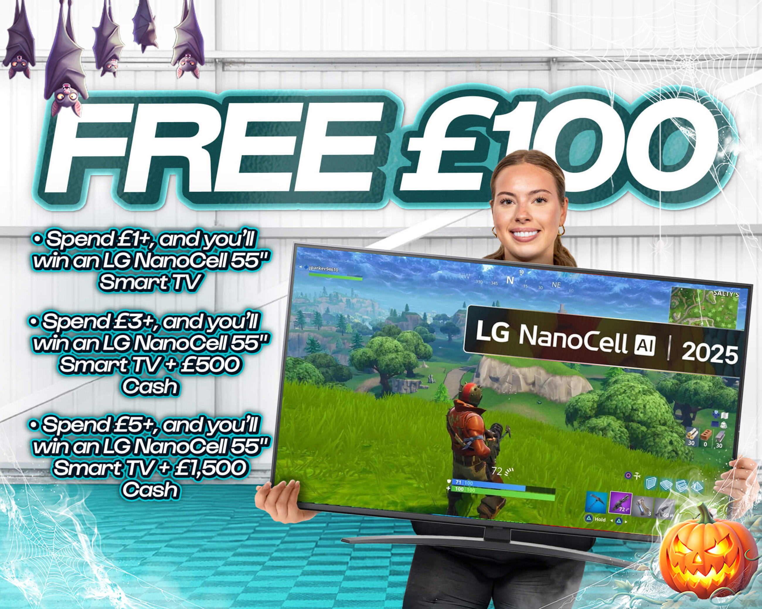 FREE ENTRY - WIN £100 | SPEND £1- £5+ & WIN AN LG NANOCELL 55" SMART TV & CASH!